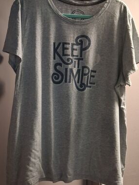 Life Is Good Women's Short Sleeve Tee - Heather Gray with Navy Print